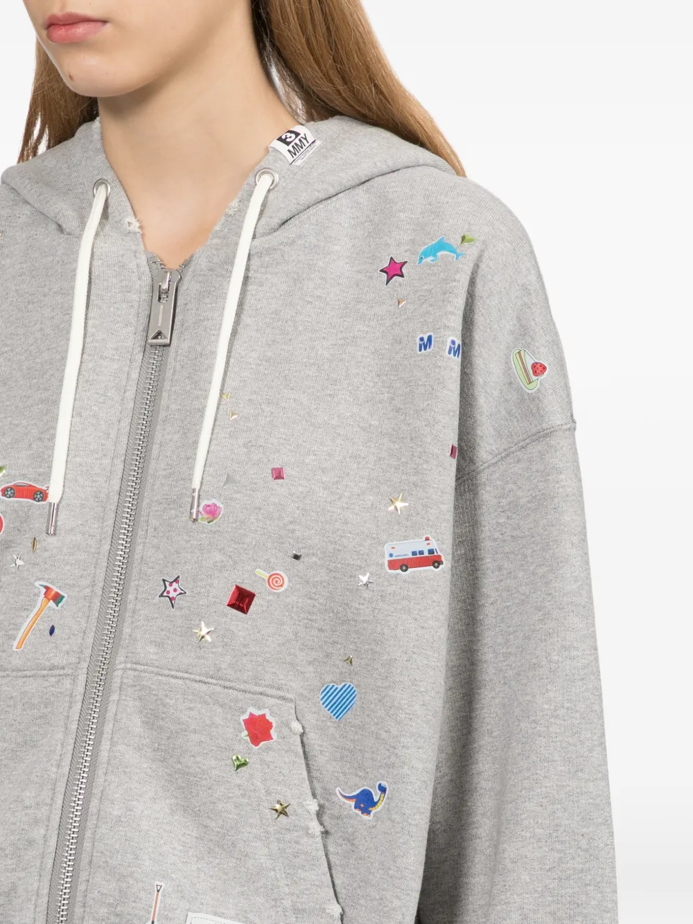 Maison MIHARA YASUHIRO kids sticker-printed zip-up hoodie Grijs
