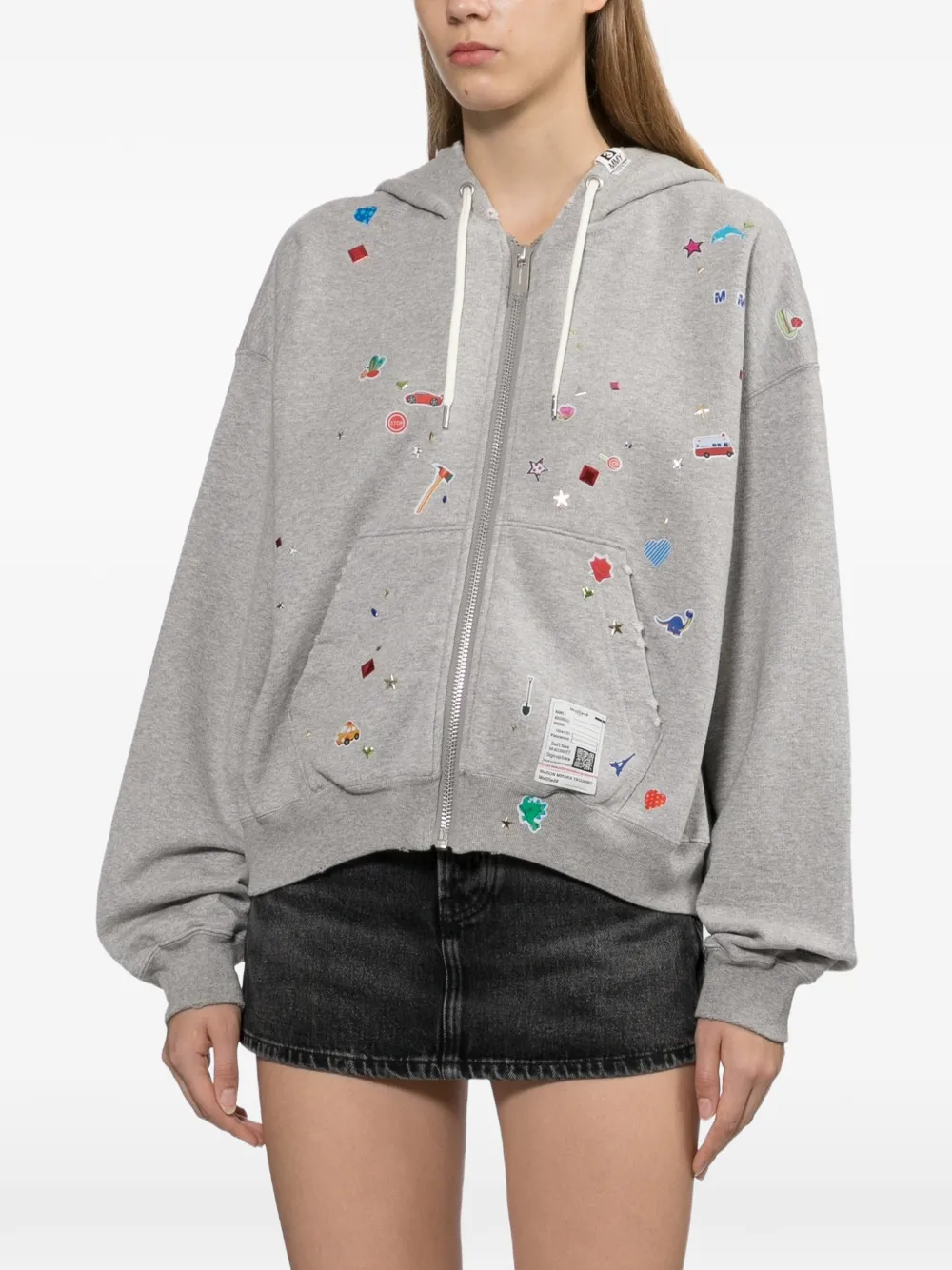 Maison MIHARA YASUHIRO kids sticker-printed zip-up hoodie Grijs