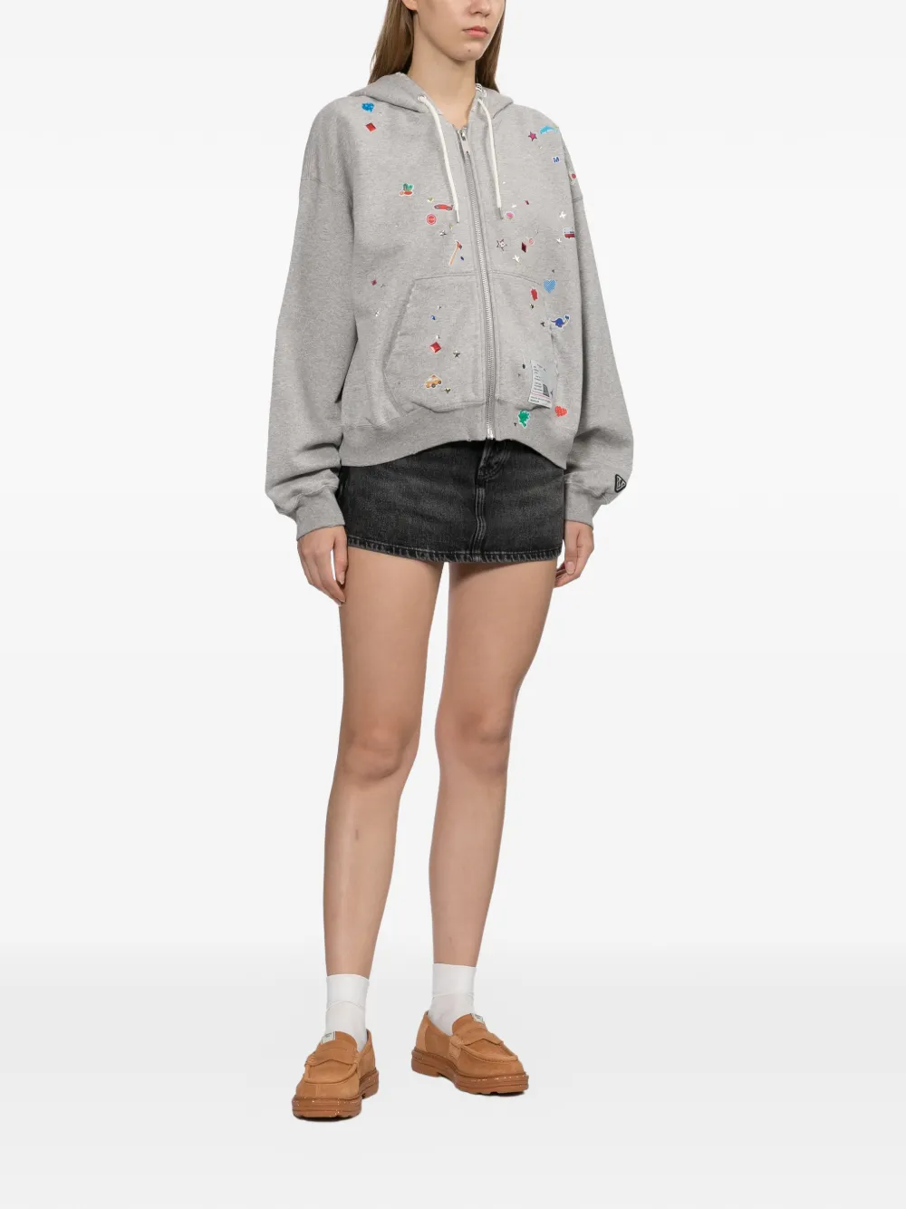 Maison MIHARA YASUHIRO kids sticker-printed zip-up hoodie Grijs