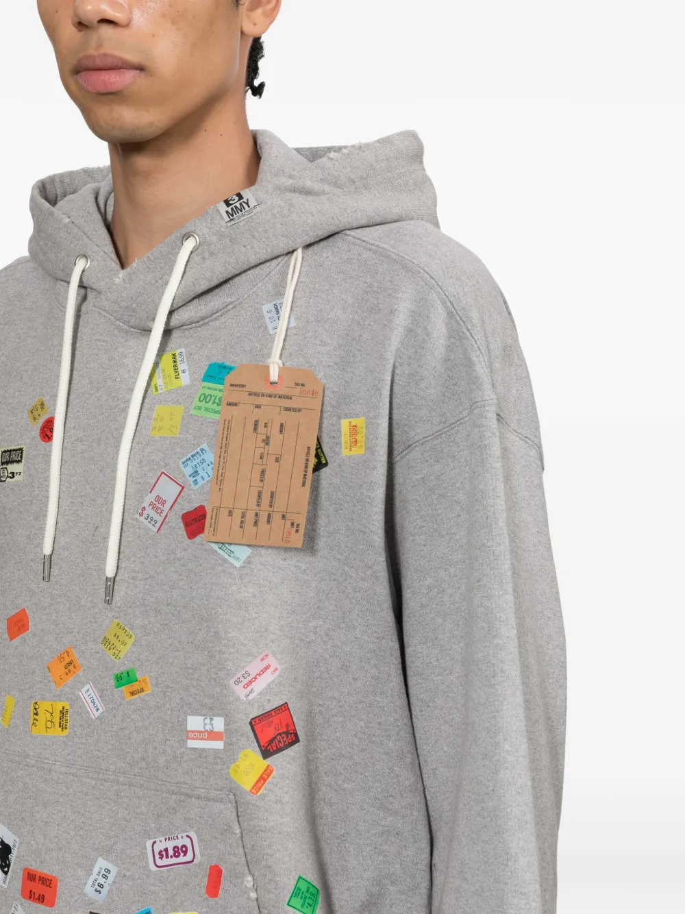 Maison MIHARA YASUHIRO Hoodie met print en prijskaartje Grijs