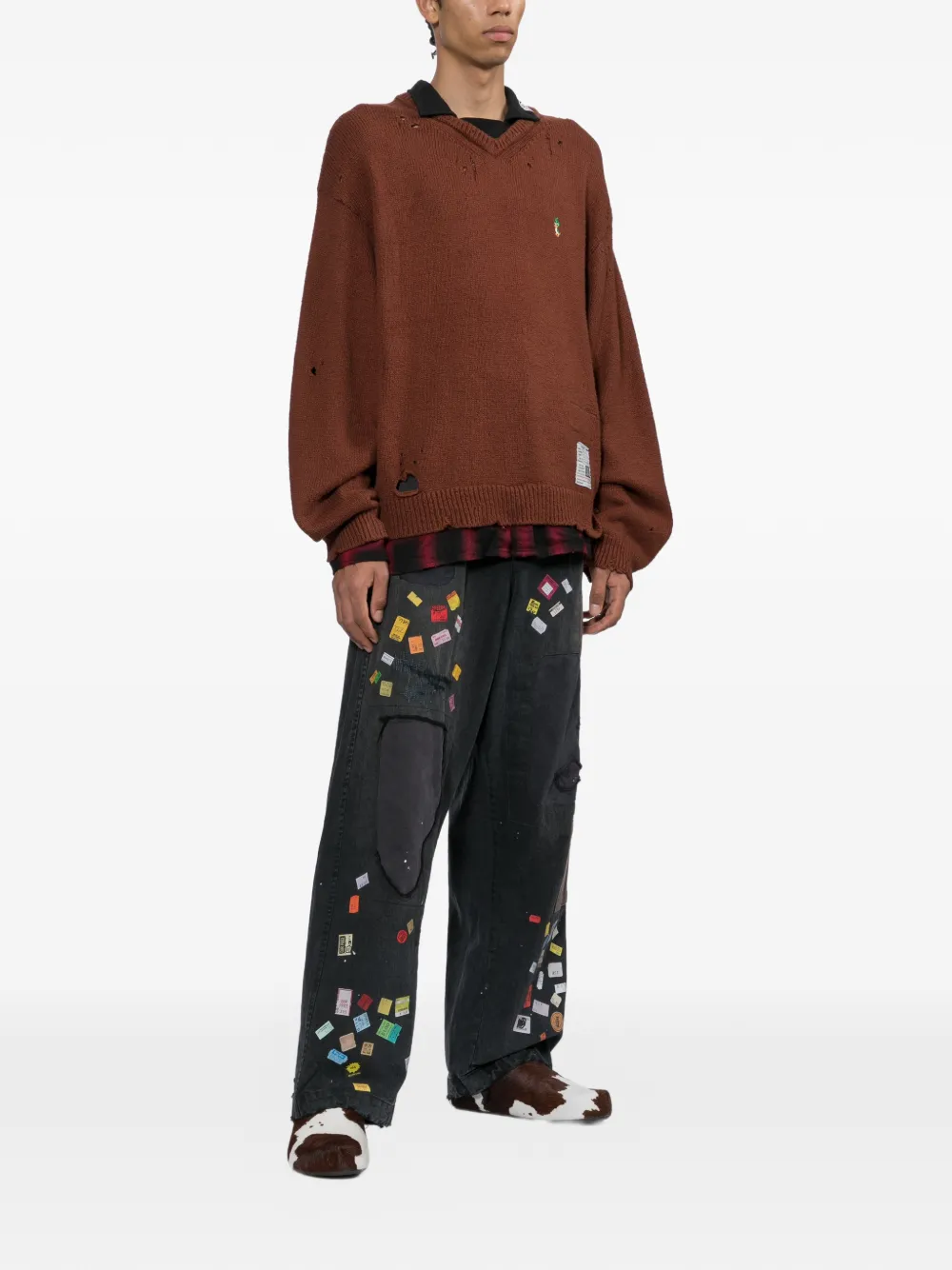Maison MIHARA YASUHIRO Kids Baker denim broek met print Zwart