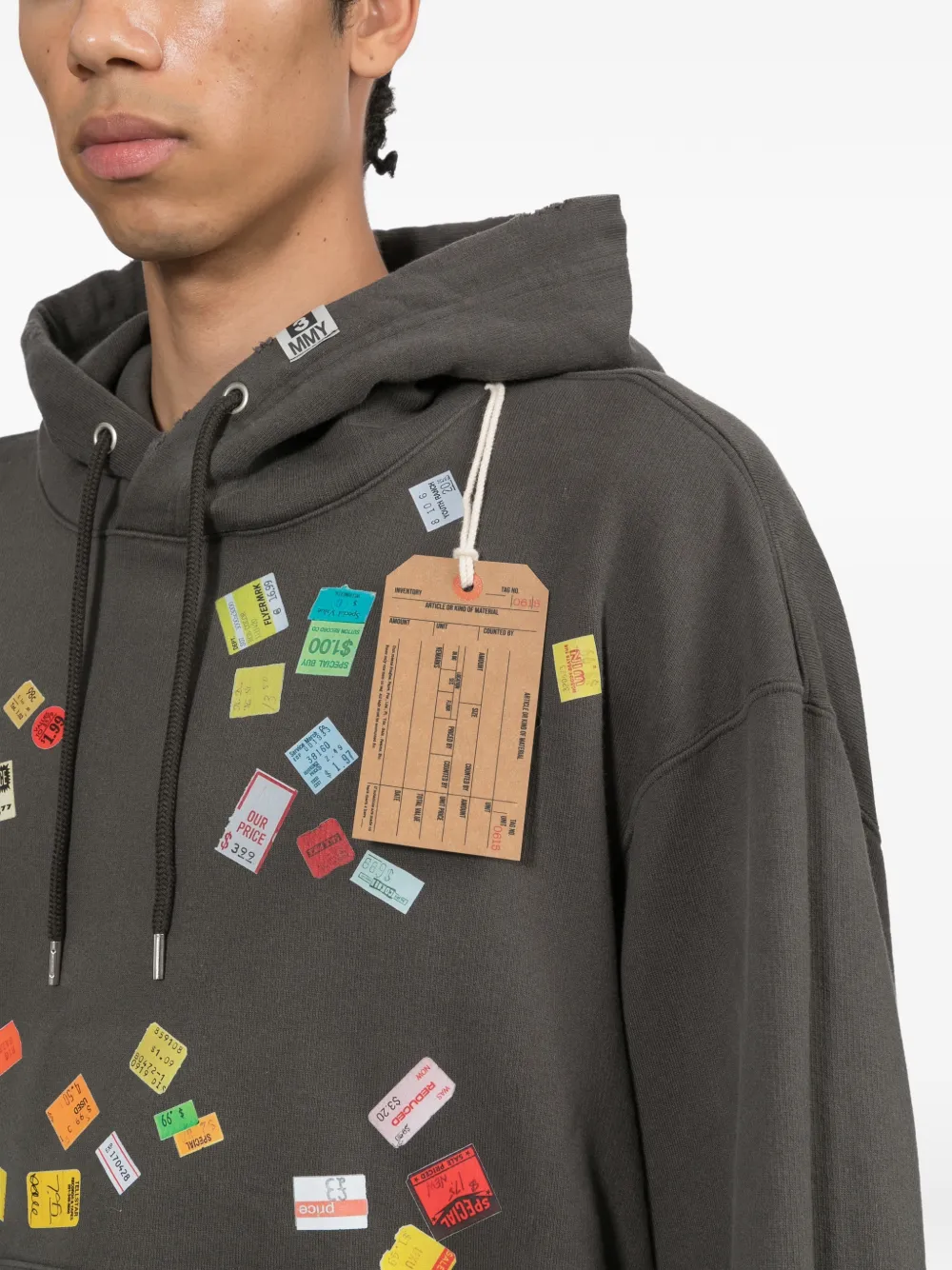 Maison MIHARA YASUHIRO Hoodie met prijskaartjesticker-print Grijs