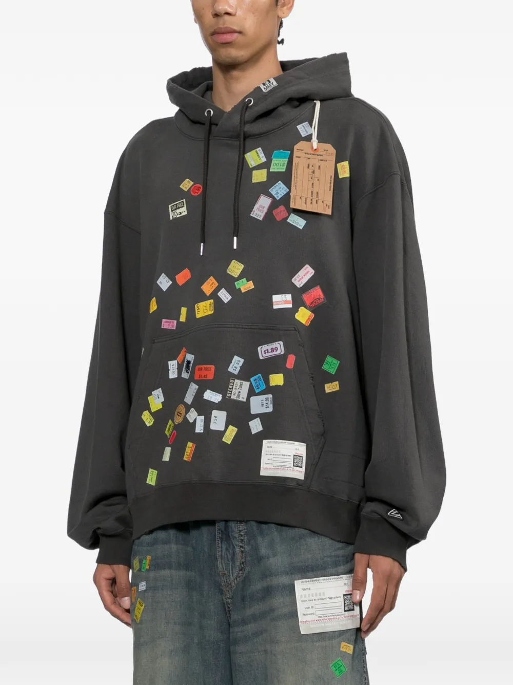 Maison MIHARA YASUHIRO Hoodie met prijskaartjesticker-print Grijs