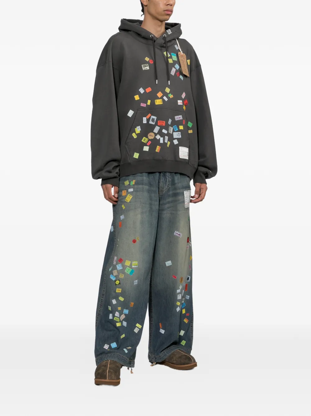 Maison MIHARA YASUHIRO Hoodie met prijskaartjesticker-print Grijs