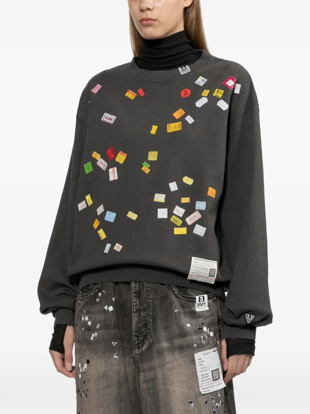 Maison MIHARA YASUHIRO price tag sticker-printed sweater Grijs