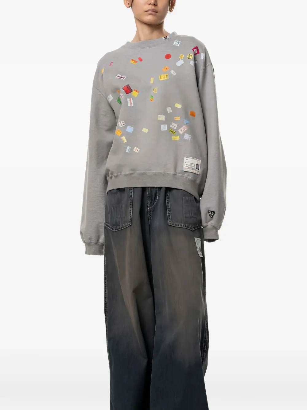 Maison MIHARA YASUHIRO price tag sticker-printed sweater - Grigio