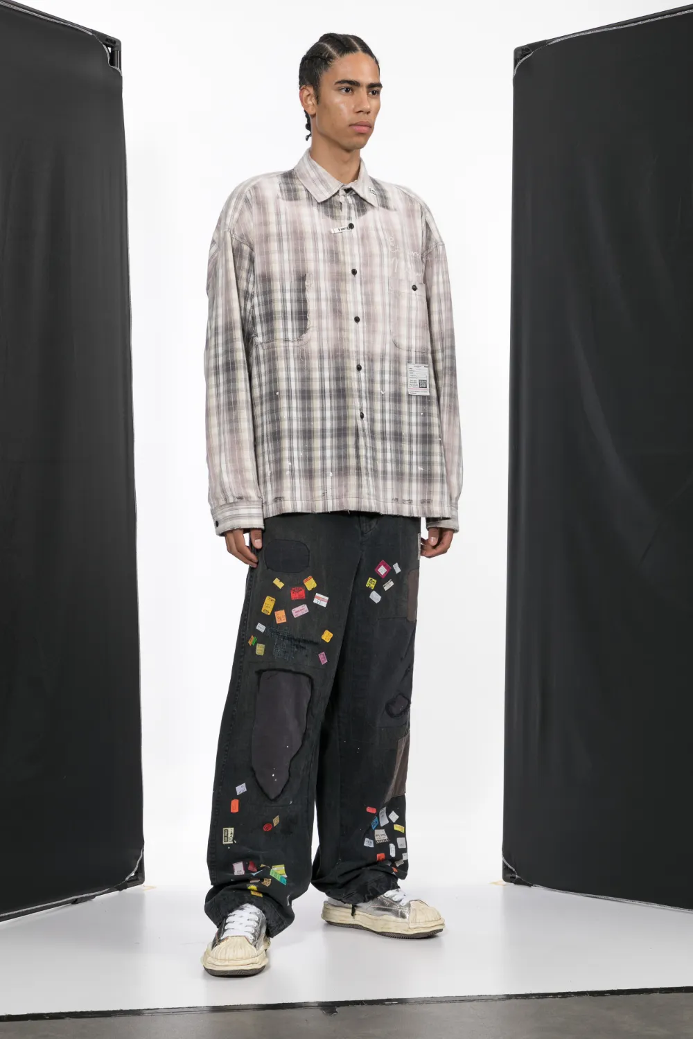 Maison MIHARA YASUHIRO Geruit overhemd met vintage-effect Zwart