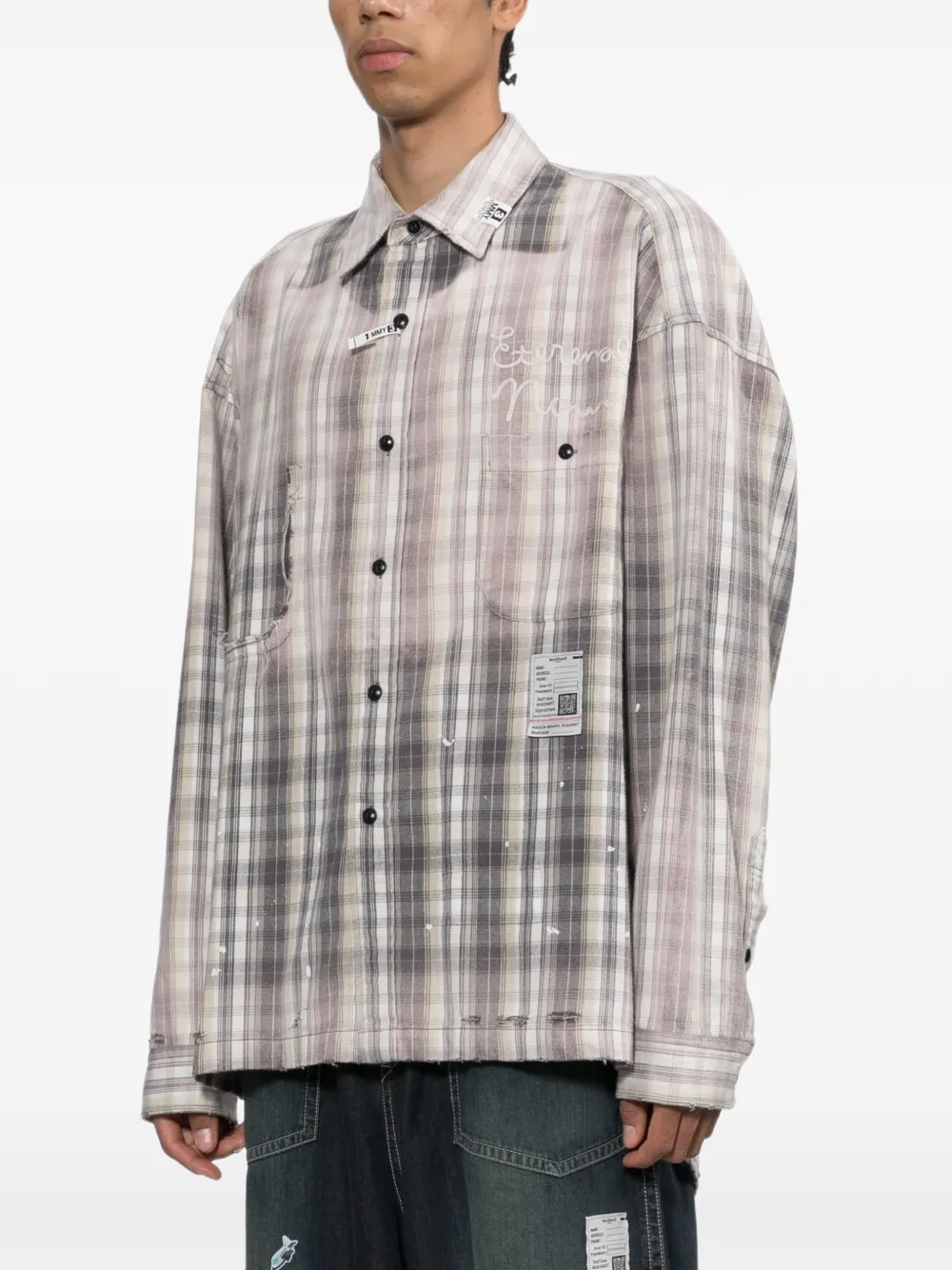 Maison MIHARA YASUHIRO Geruit overhemd met vintage-effect Zwart