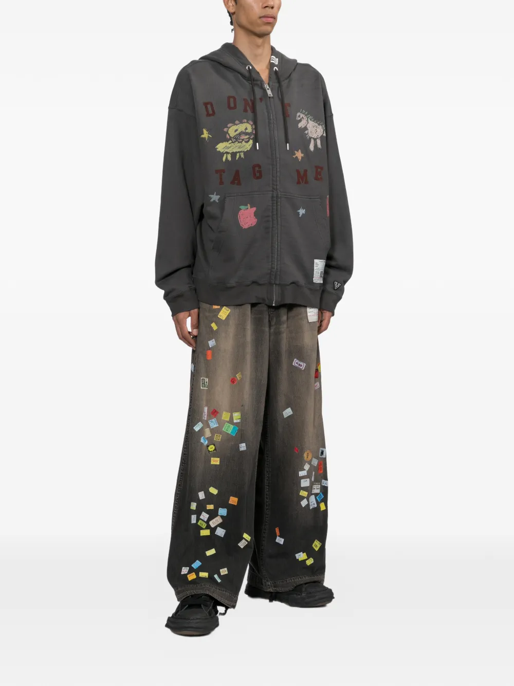 Maison MIHARA YASUHIRO Kids Doodle hoodie met print en rits Grijs