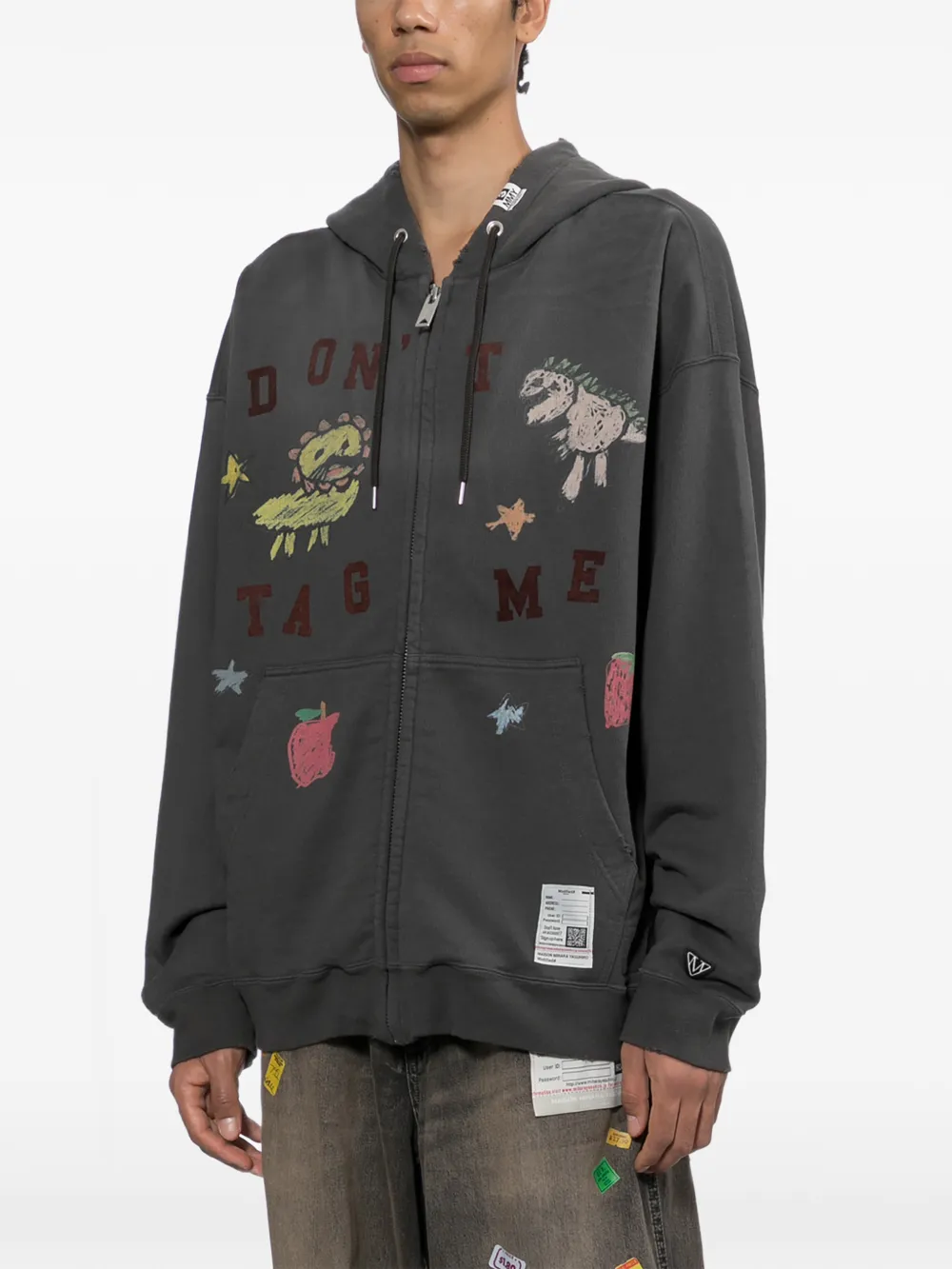 Maison MIHARA YASUHIRO Kids Doodle hoodie met print en rits Grijs