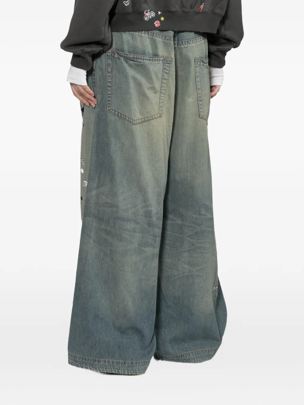 Maison MIHARA YASUHIRO Verfraaide broek met wijde pijpen Blauw