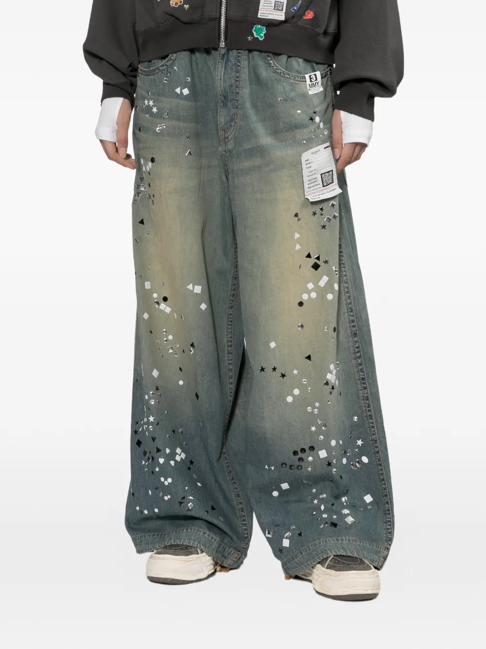Maison MIHARA YASUHIRO Verfraaide broek met wijde pijpen Blauw