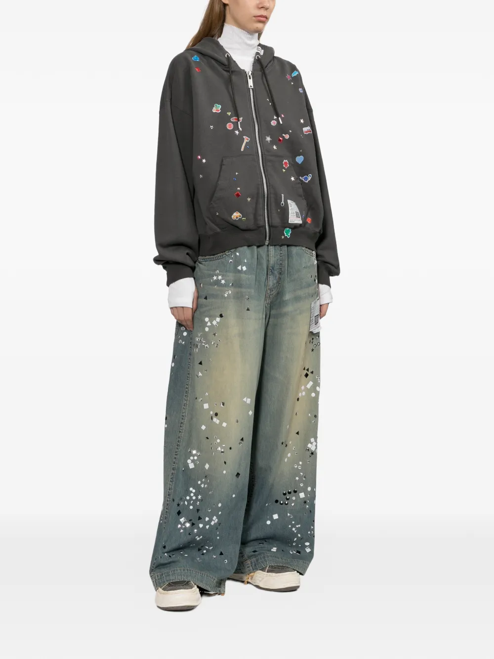 Maison MIHARA YASUHIRO Verfraaide broek met wijde pijpen Blauw