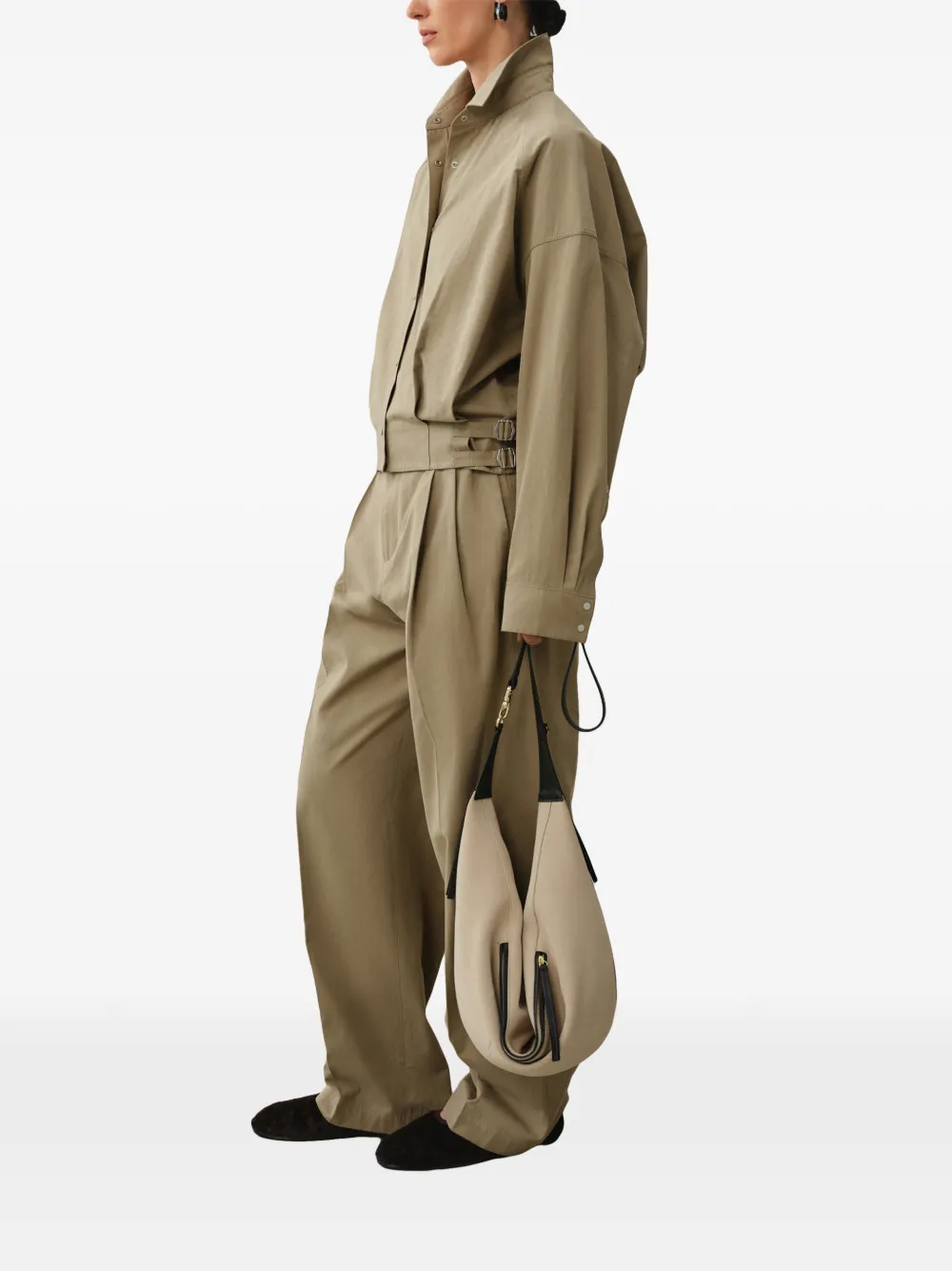 LESS Plooibroek met gesptaille Beige