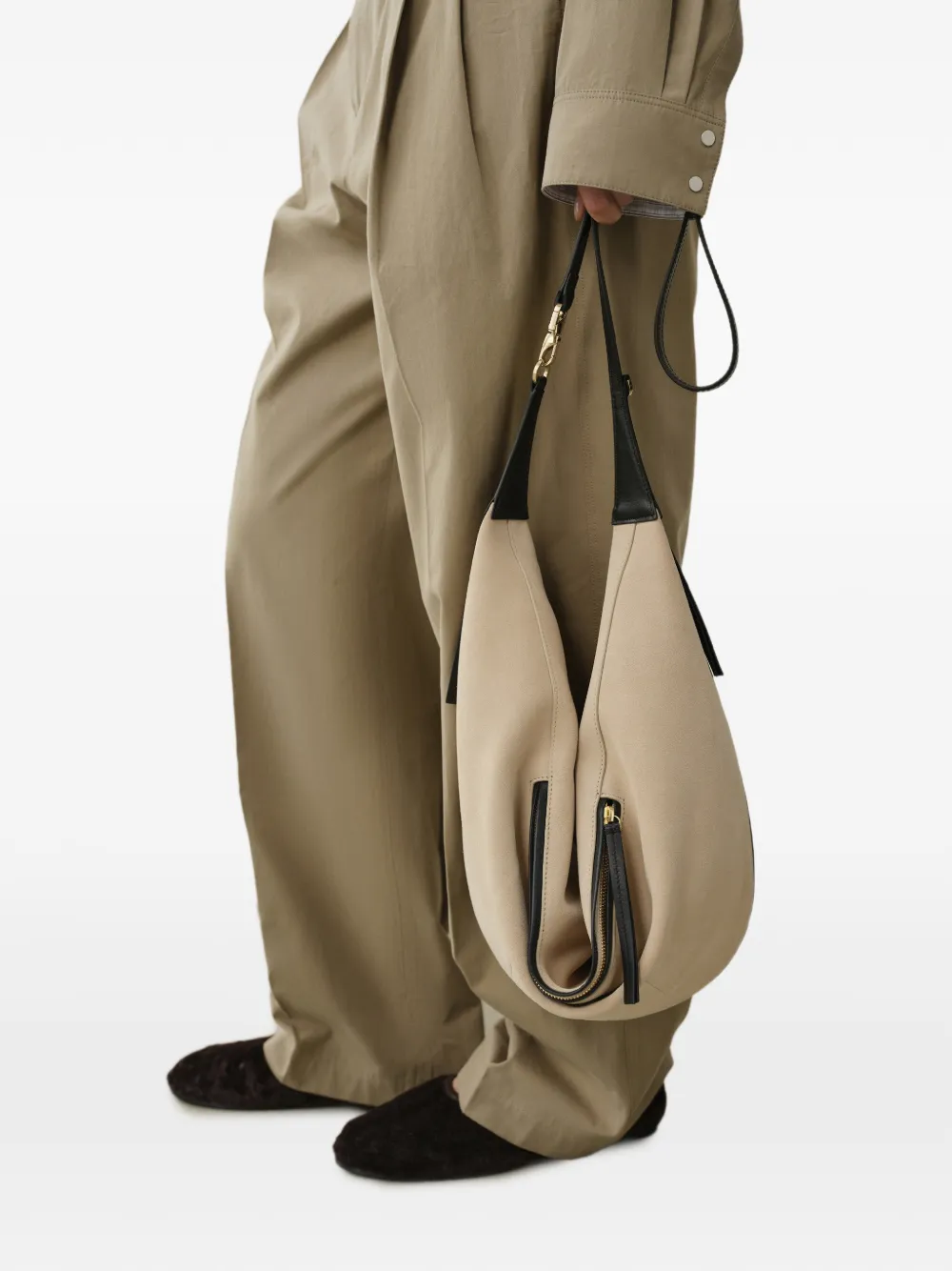 LESS Plooibroek met gesptaille Beige