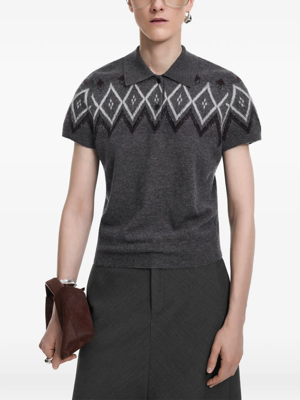 JNBY Trui met geometrisch jacquard en polokraag Grijs