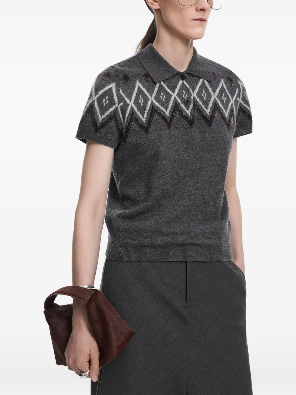 JNBY Trui met geometrisch jacquard en polokraag Grijs