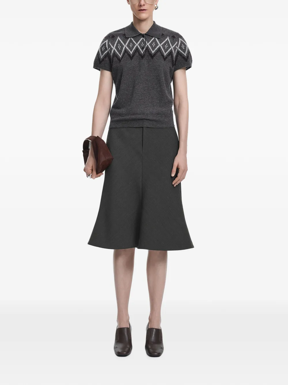 JNBY Trui met geometrisch jacquard en polokraag Grijs