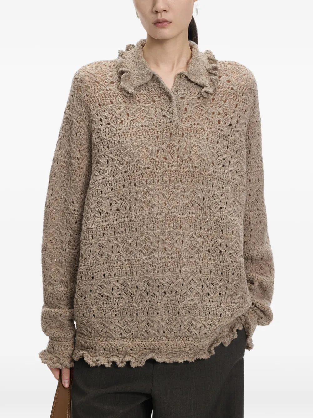 JNBY Opengebreide trui met ruches afwerking Beige