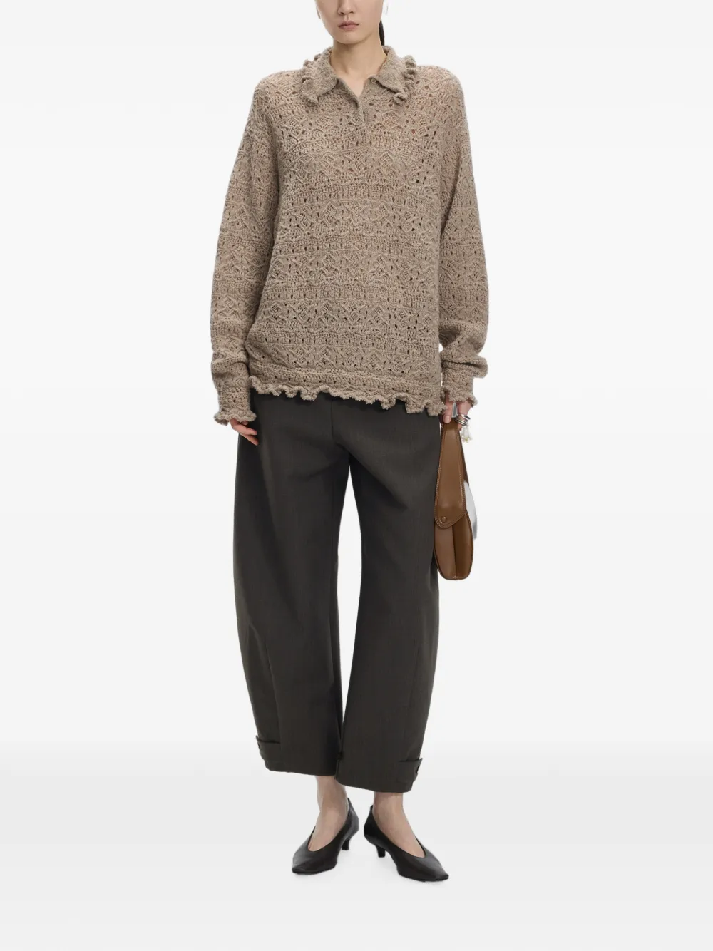 JNBY Opengebreide trui met ruches afwerking Beige
