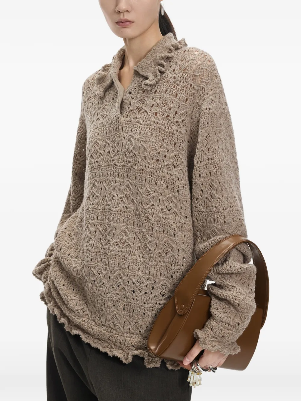 JNBY Opengebreide trui met ruches afwerking Beige
