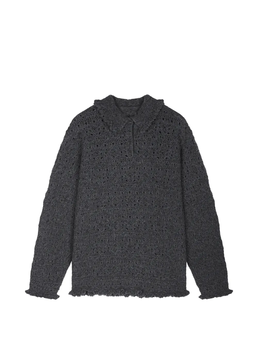 JNBY ruffle-trimmed pointelle-knit polo top