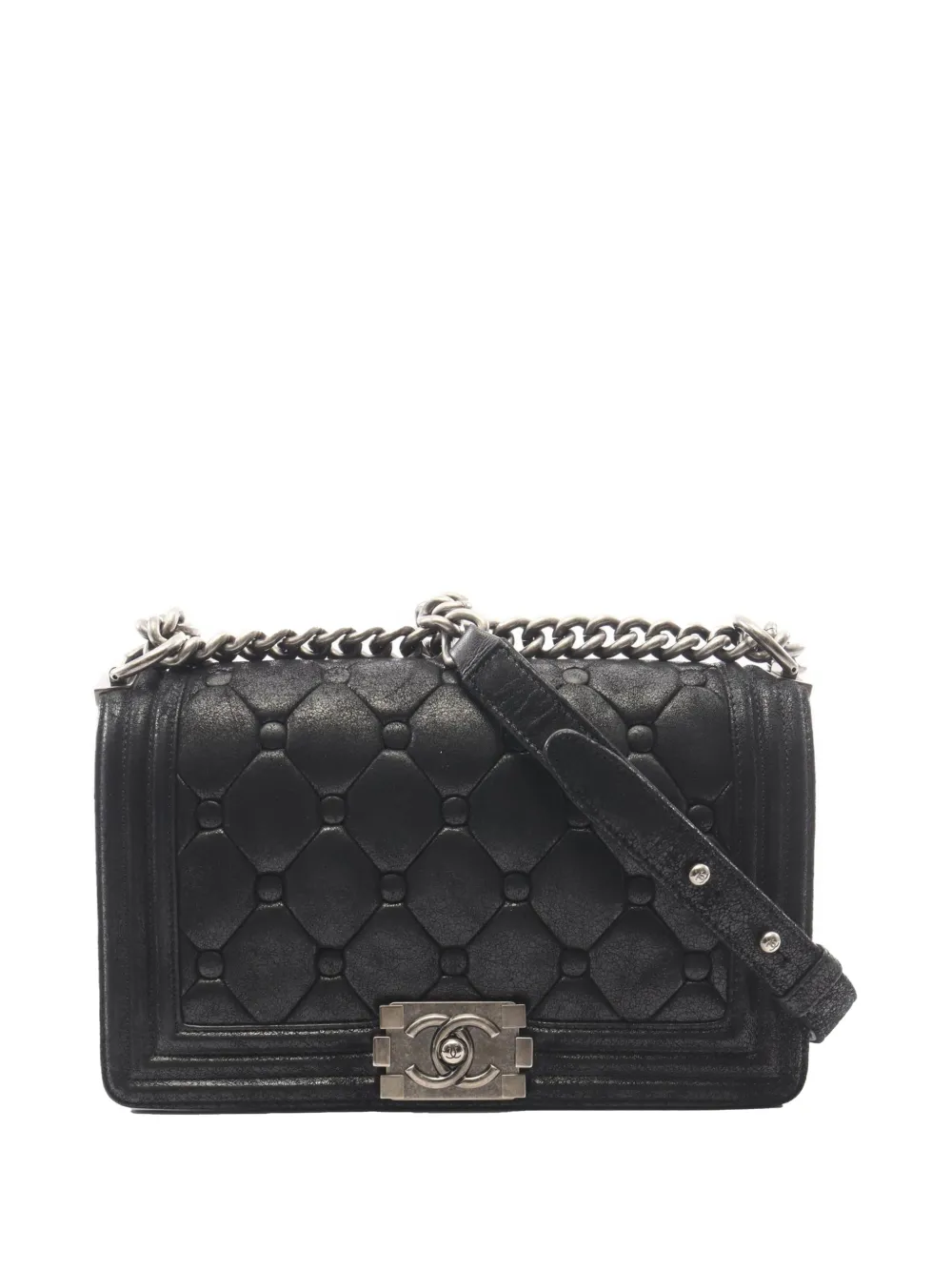 CHANEL Pre-Owned 2003-2004 Old Medium Quilted Suede Chesterfield Boy Flap crossbody bag - Nero