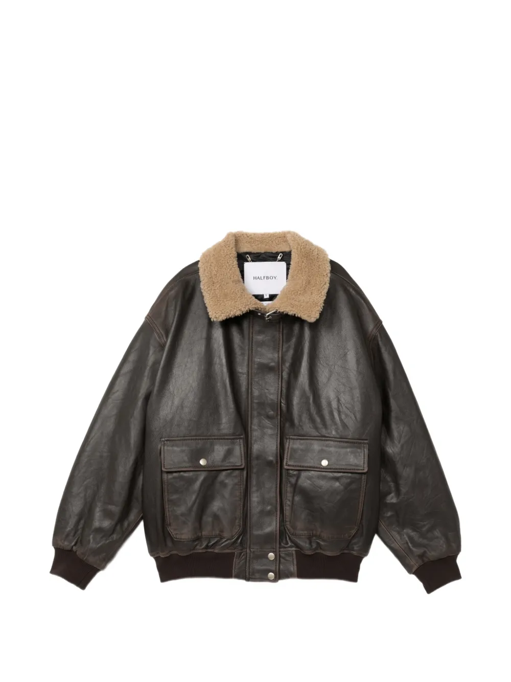 Halfboy Giacca in pelle con collo in shearling - Marrone