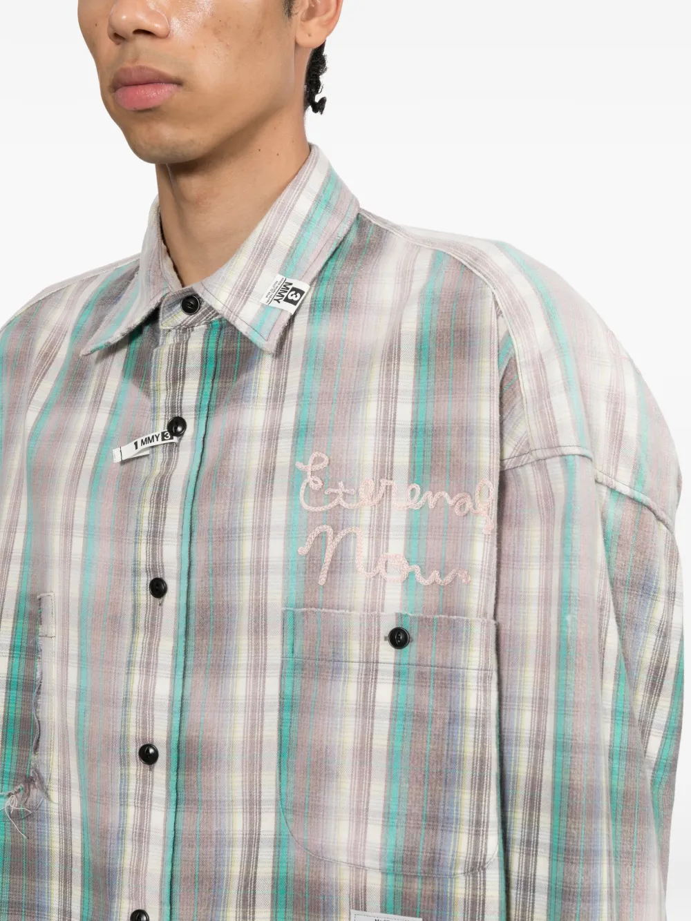 Maison MIHARA YASUHIRO Geruit overhemd met vintage-effect Groen