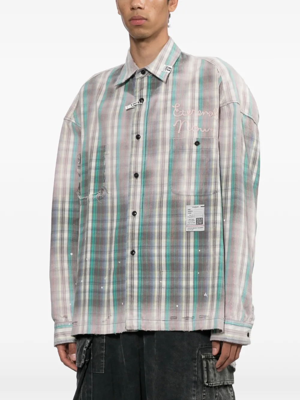 Maison MIHARA YASUHIRO Geruit overhemd met vintage-effect Groen
