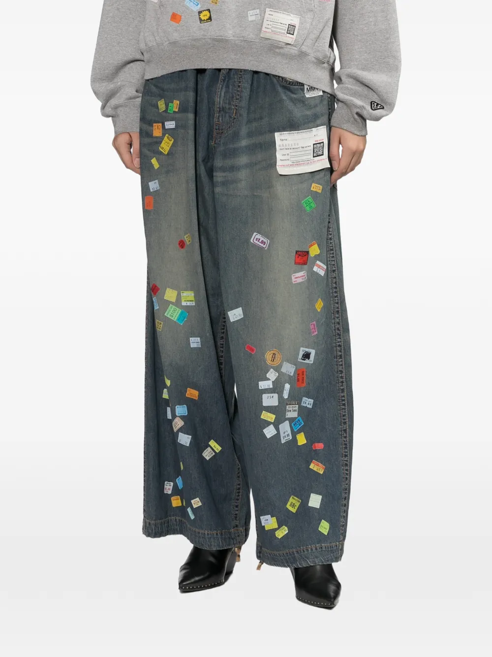 Maison MIHARA YASUHIRO Jeans met wijde pijpen en prijskaartjessticker-print Blauw