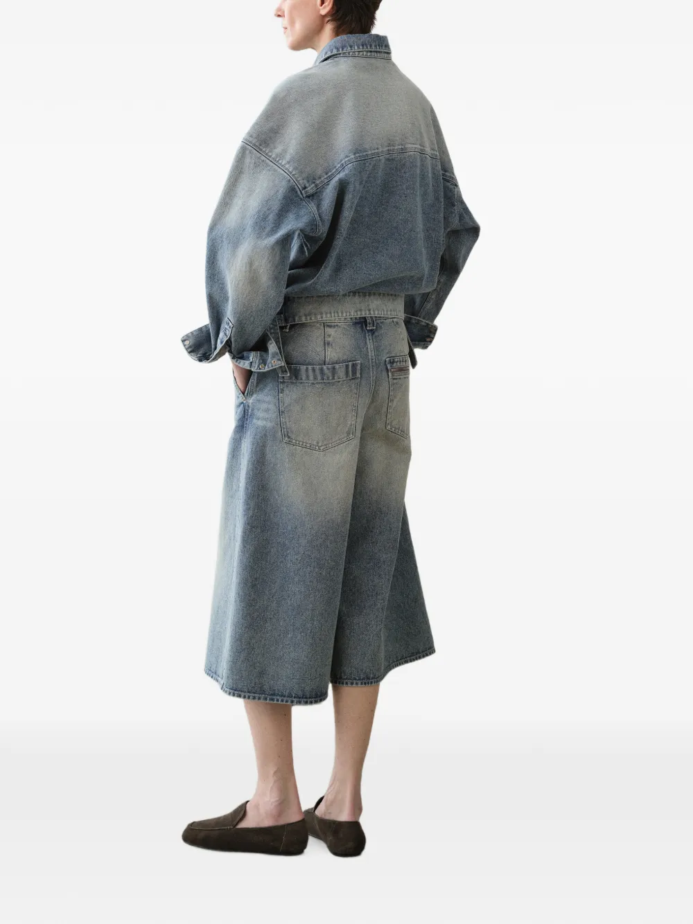 LESS Cropped denim jack met gesplus Blauw