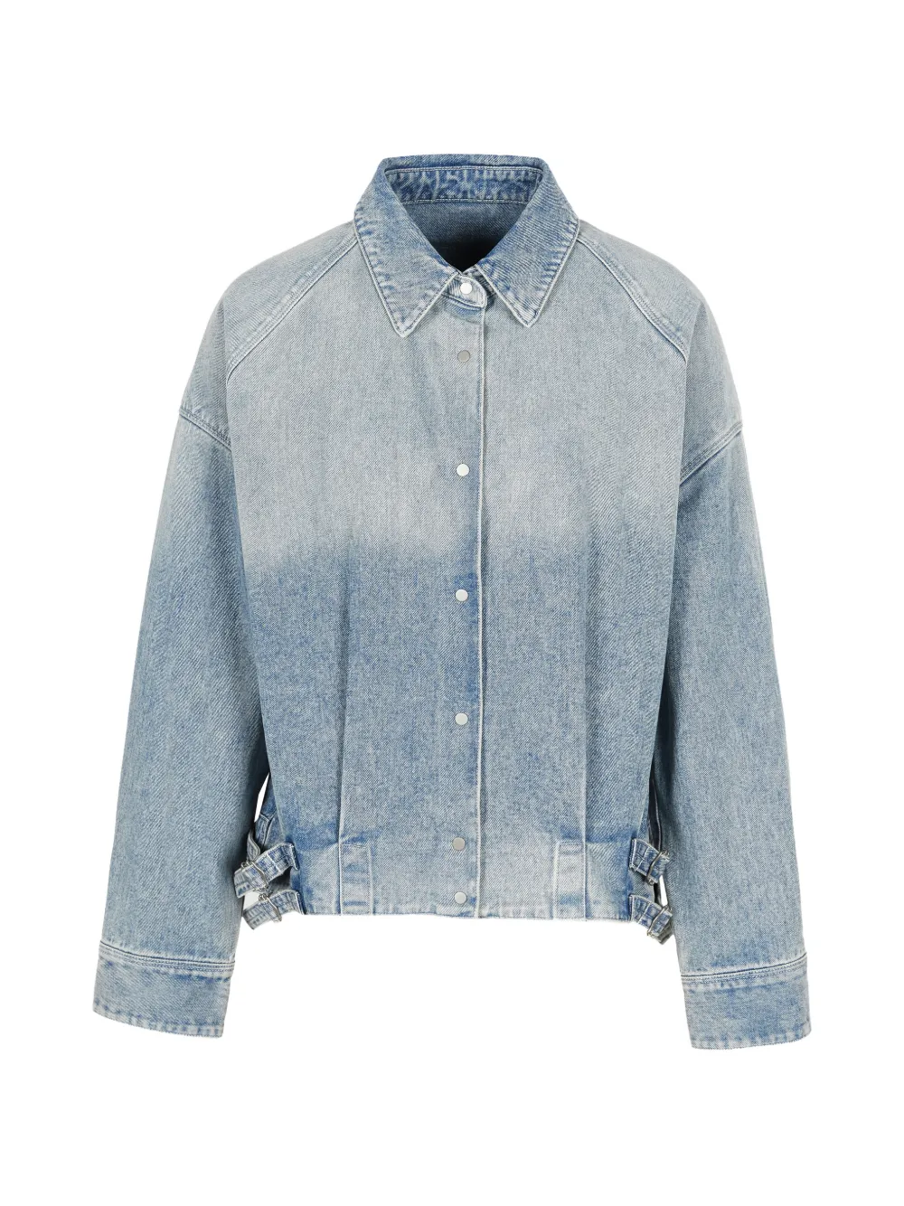 Less Buckle-tab Cropped Denim Jacket In Blue