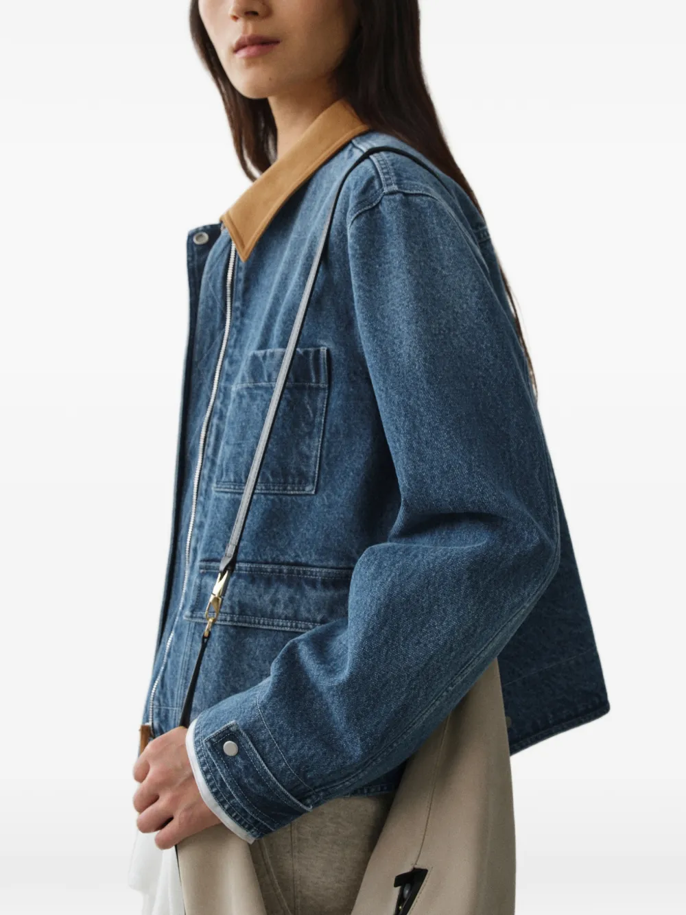 LESS Ruimvallend denim jack met contrasterende kraag Blauw