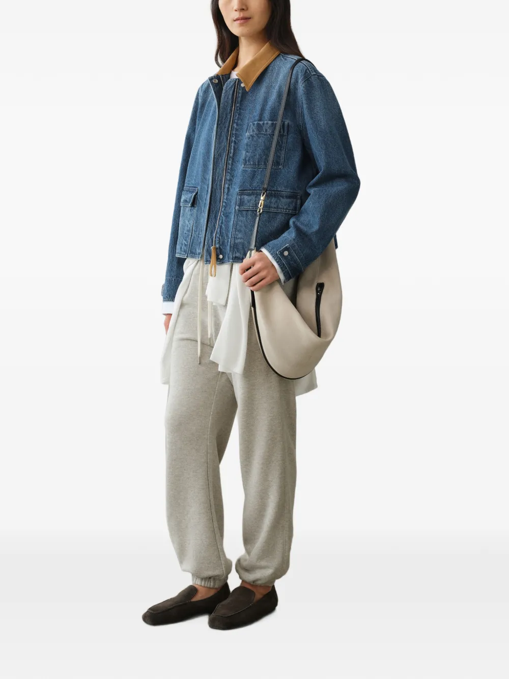 LESS Ruimvallend denim jack met contrasterende kraag Blauw