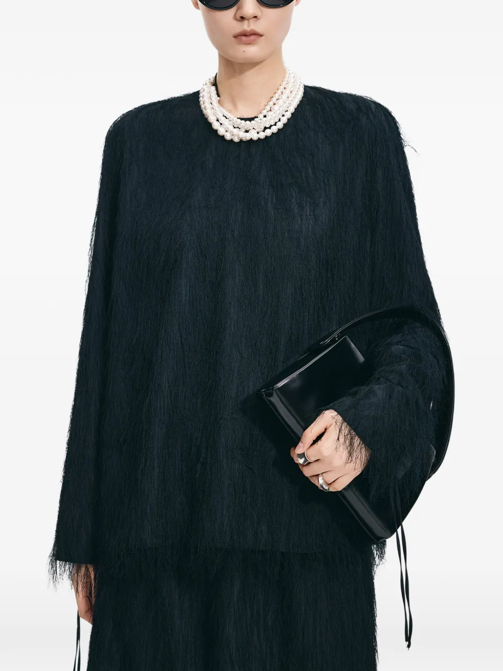 JNBY Blouse met franje-jacquard en lange mouwen Zwart