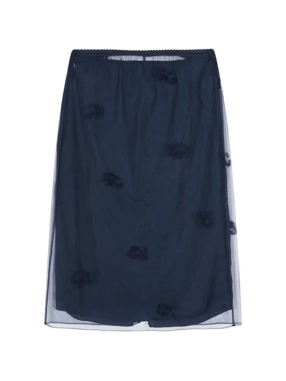 JNBY embroidered mesh-overlay midi skirt
