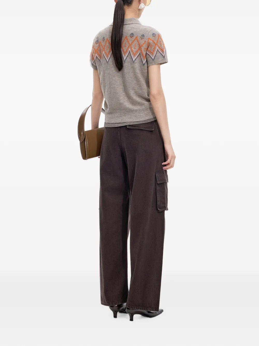 JNBY Trui met geometrisch jacquard en korte mouwen Beige