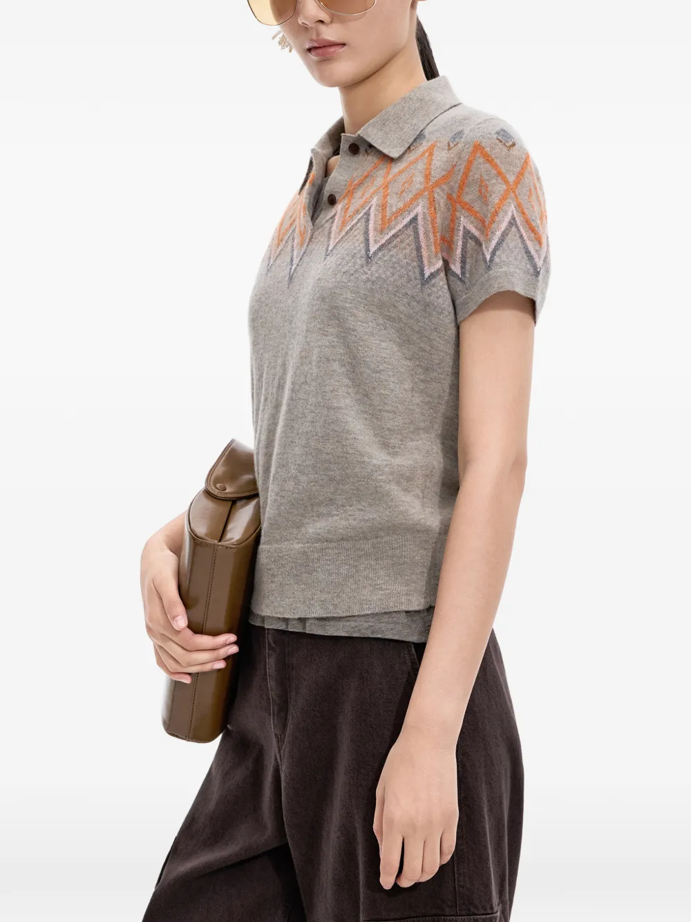 JNBY Trui met geometrisch jacquard en korte mouwen Beige