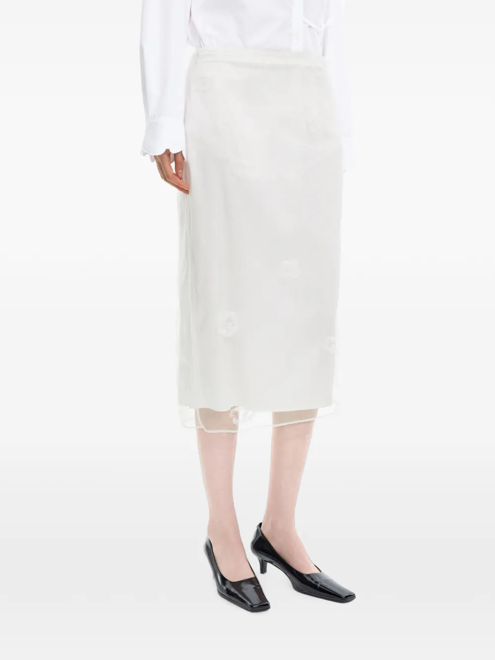 JNBY Gelaagde midi-rok met geborduurd mesh Beige