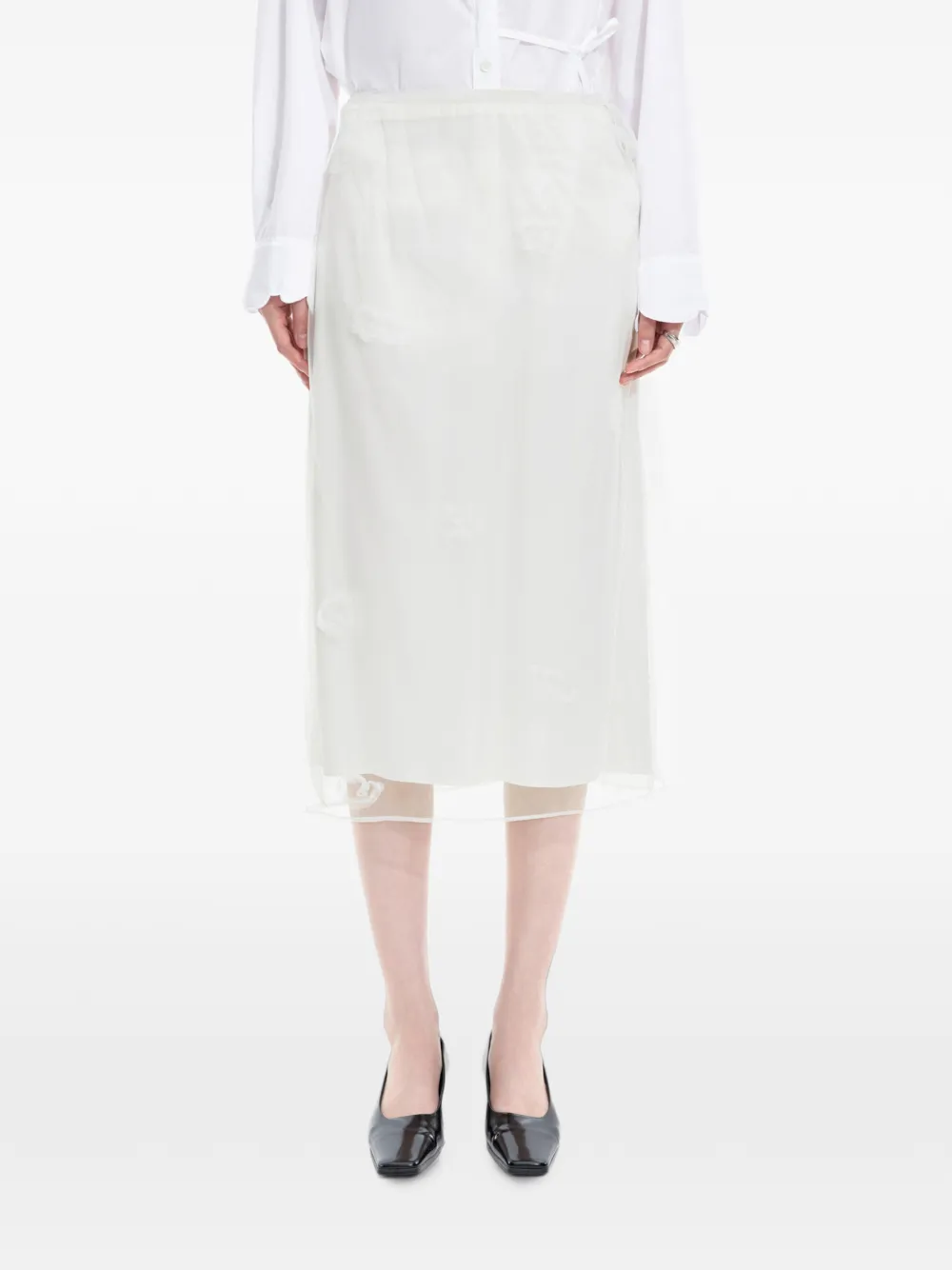 JNBY Gelaagde midi-rok met geborduurd mesh Beige