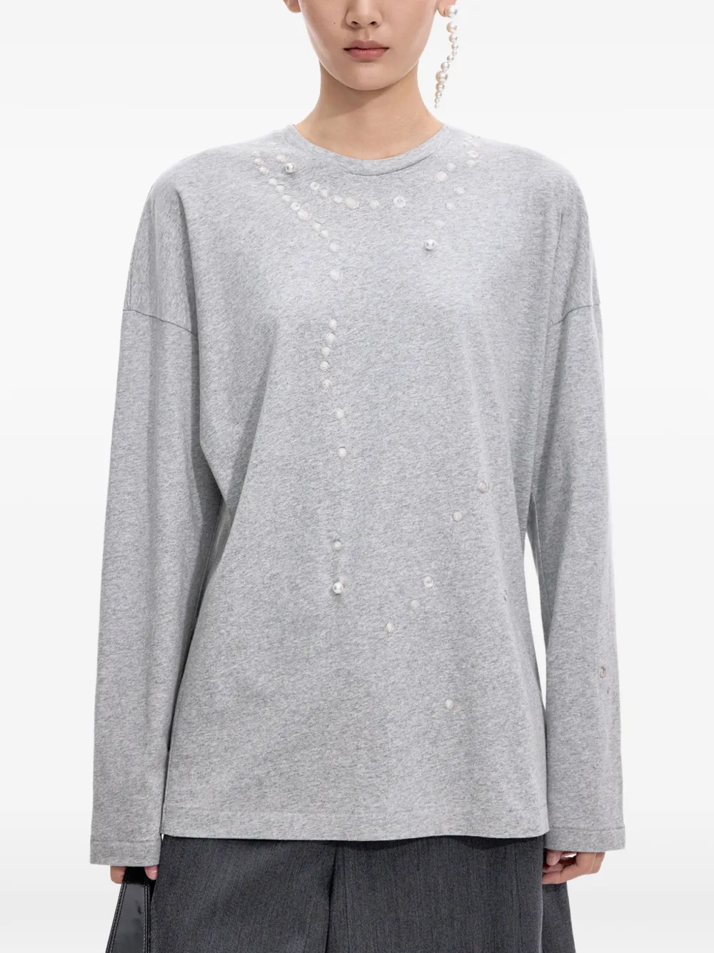 JNBY T-shirt verfraaid met parels en lange mouwen Grijs