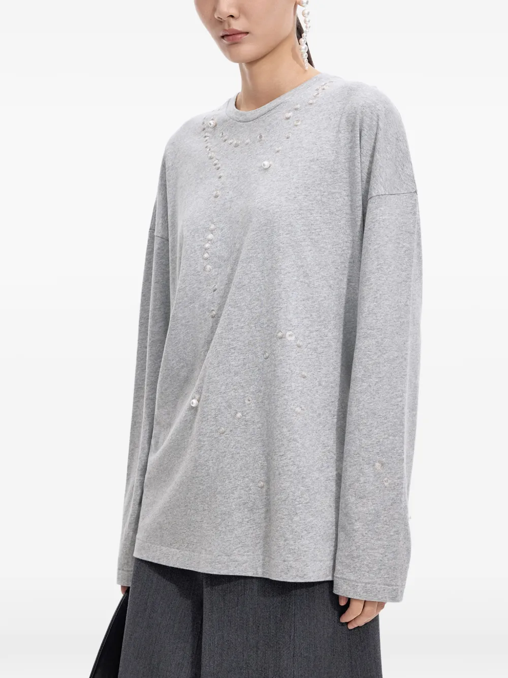 JNBY T-shirt verfraaid met parels en lange mouwen Grijs