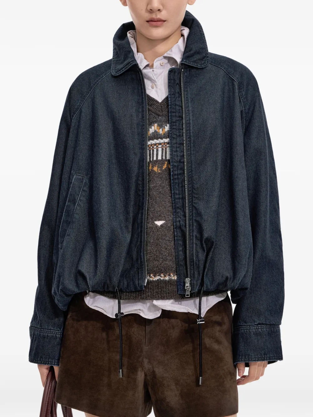 JNBY drawstring raglan-sleeve denim jacket Blauw