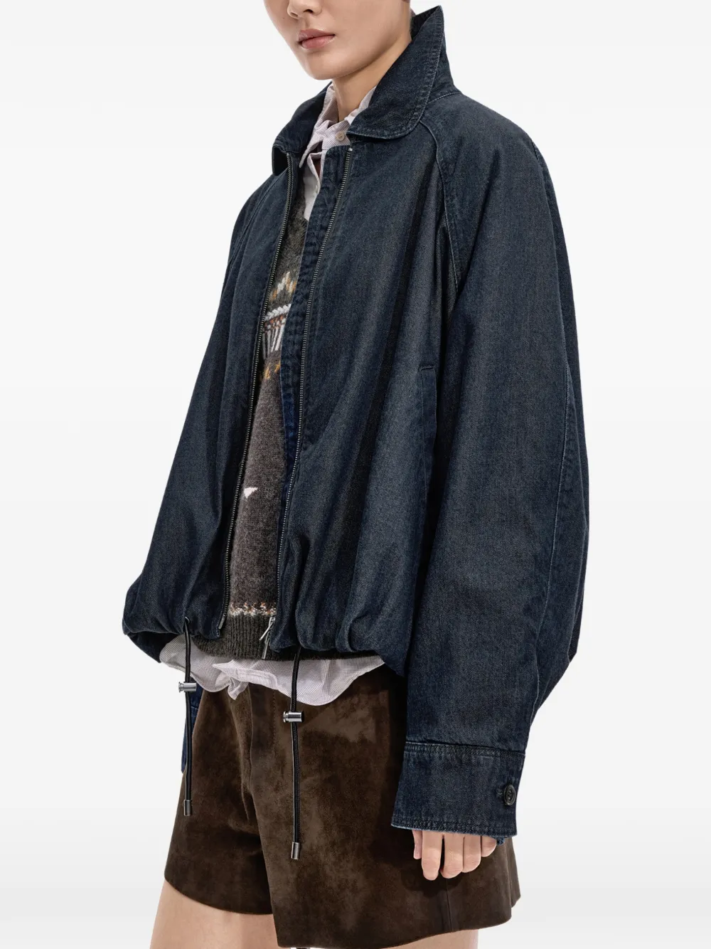 JNBY drawstring raglan-sleeve denim jacket Blauw