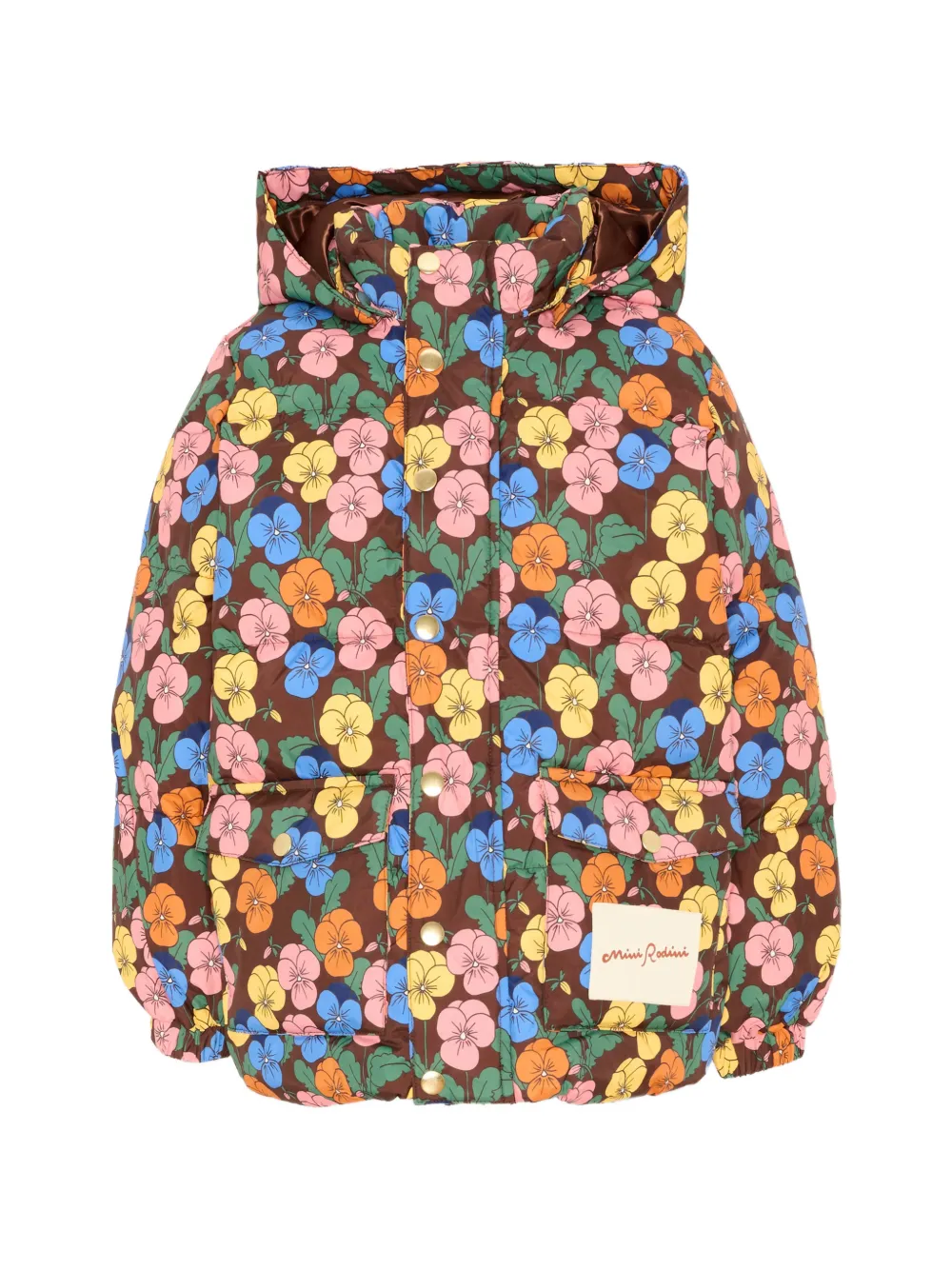 Mini Rodini Violas floral-print padded jacket - Marrone