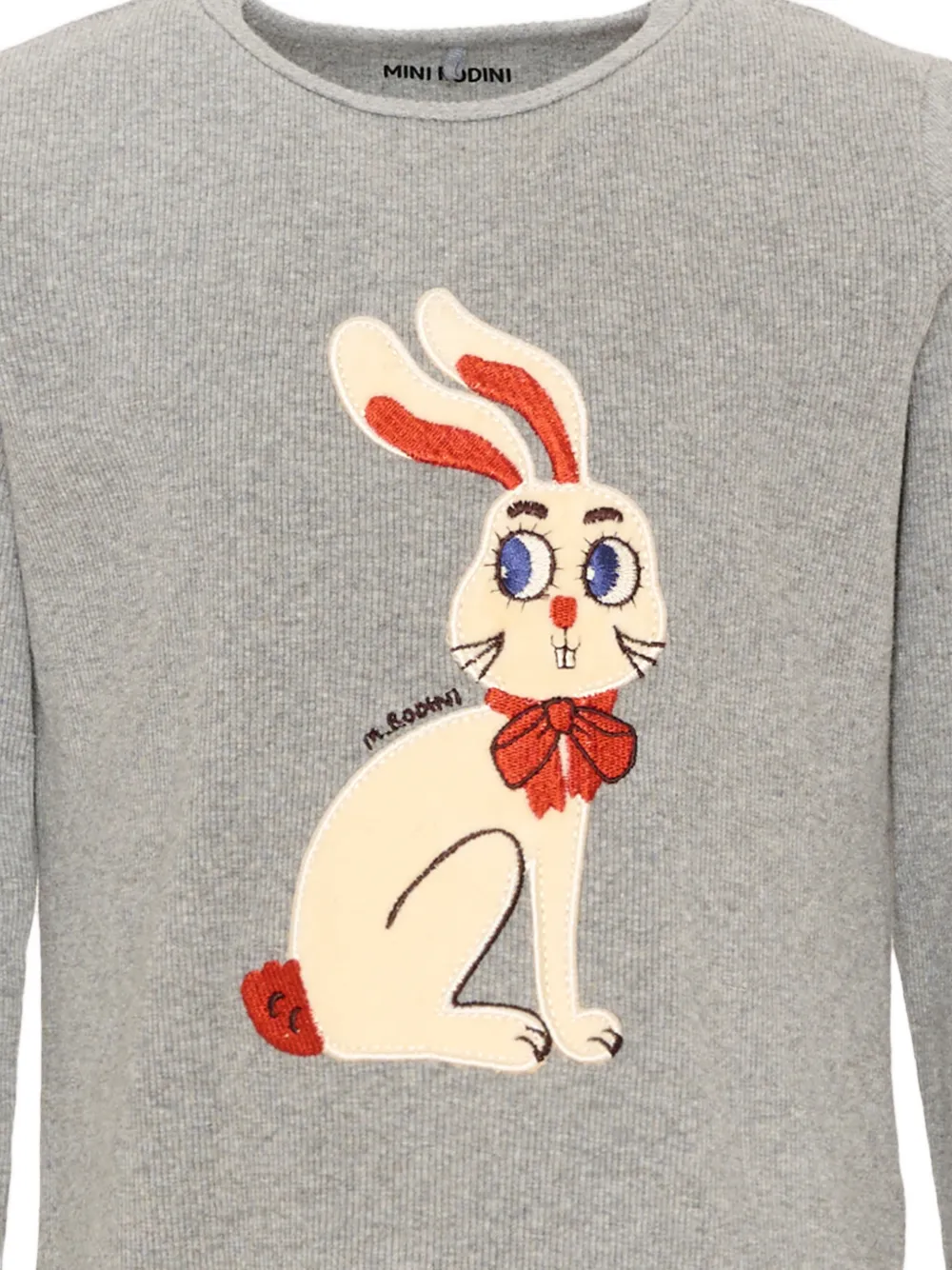 Mini Rodini Geribbeld T-shirt met konijn-applicatie Grijs