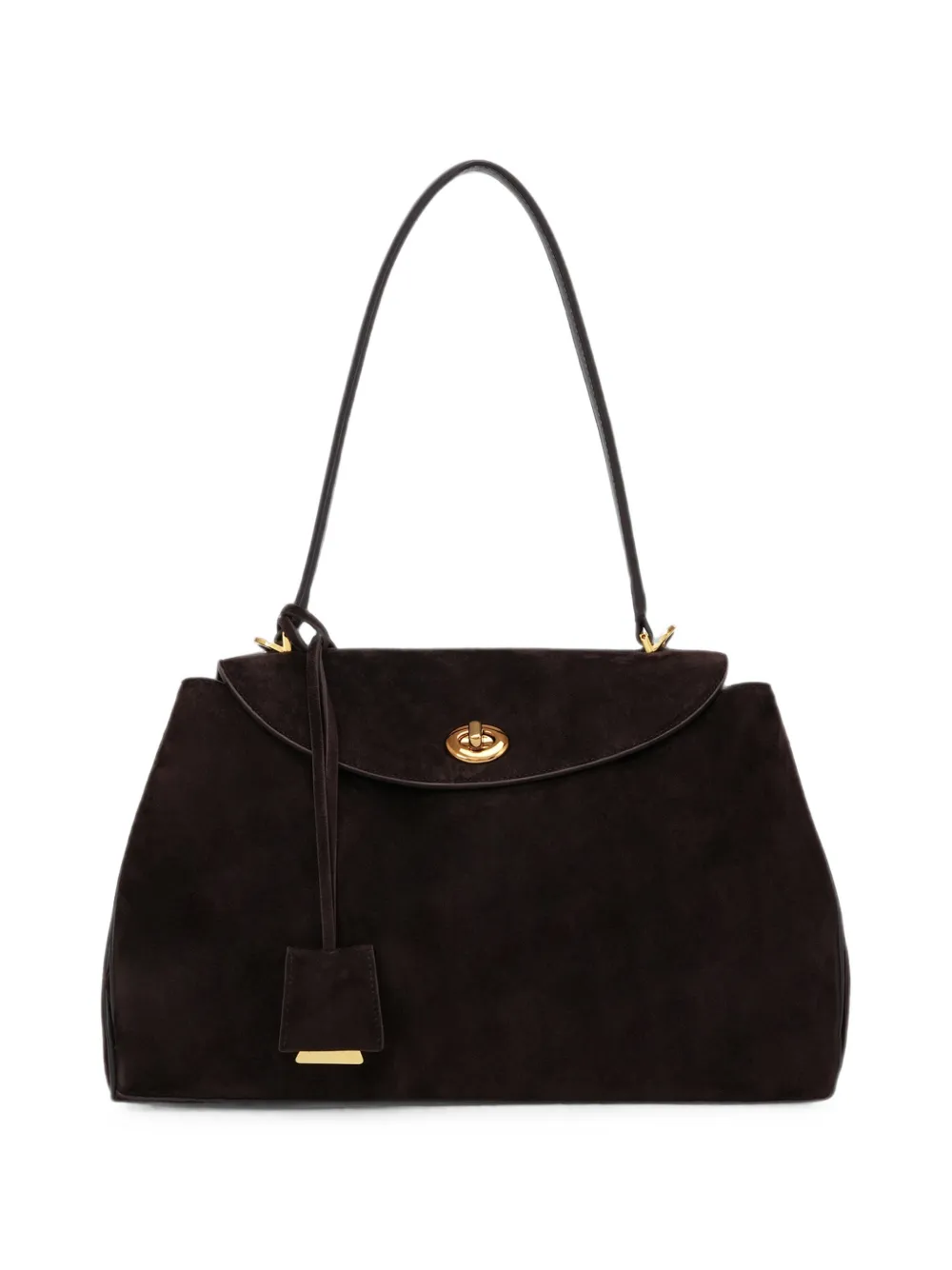 POTAMY twist-lock suede shoulder bag - Marrone