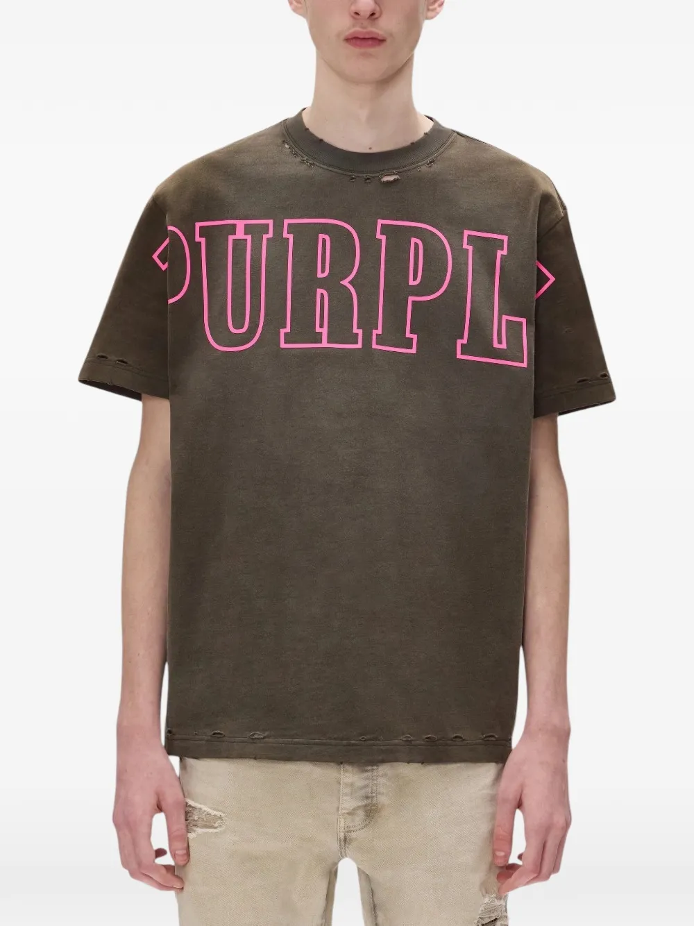 Purple Brand Slab Outline T-shirt met verweerde logo-print Groen