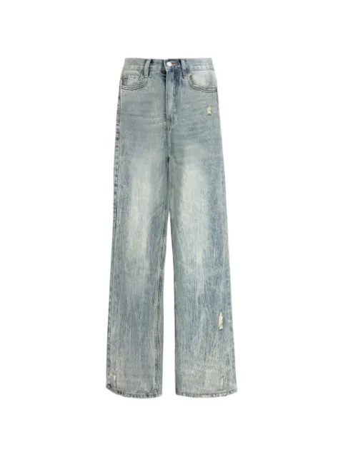 FOUND Lacy distressed wide-leg jeans